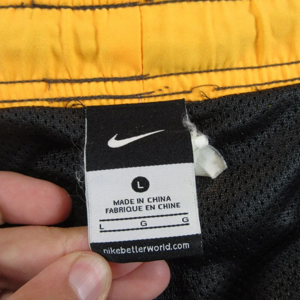 Nike Mens Swim Trunks L x 7 Black‎ Yellow 100% Polyester Pocket Swoosh Logo